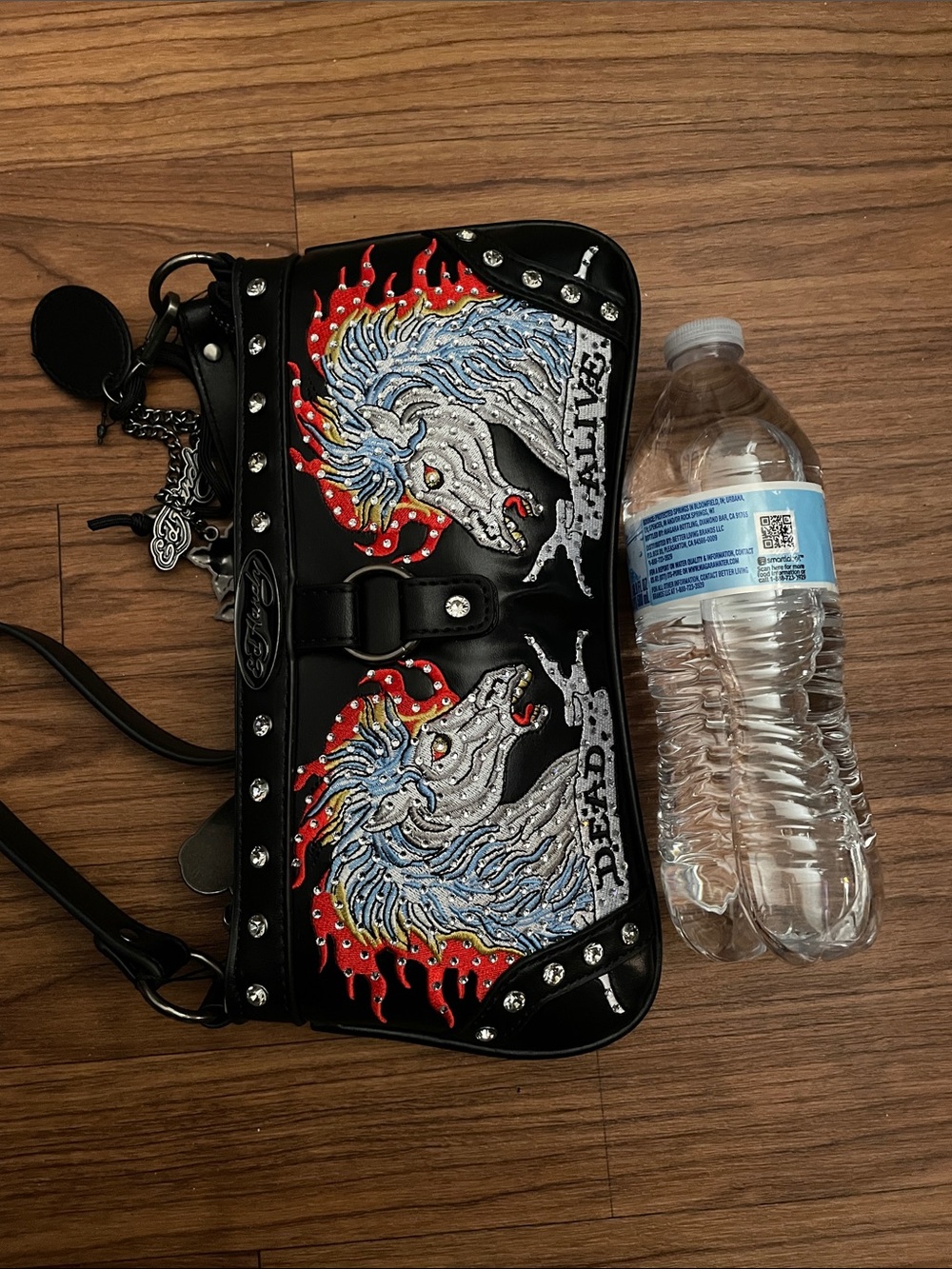 Ed Hardy Black Shoulder Bag Dead Alive Sequin Unicorns - Picture 6 of 6